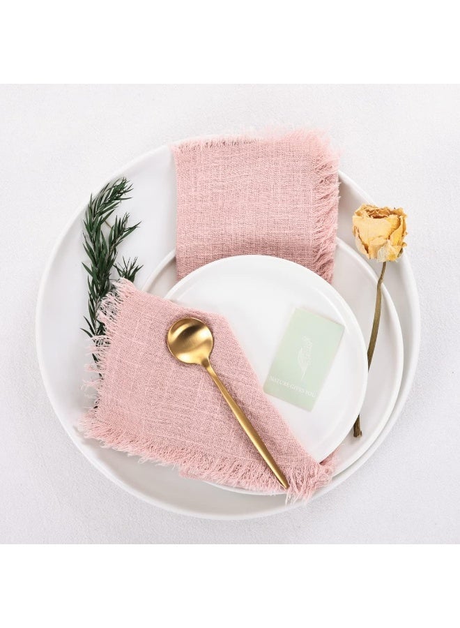 ChicAbode مناديل القماش اليدوية المصنوعة ، مناديل القماش مع مجموعة هامشية من 6 ، مناديل الكتان من القطن الوردي ، مناديل هامشية ريفية مربعة يدوية متعددة الاستخدامات للعشاء والزفاف والحفلات 18 "x18" - Image 2